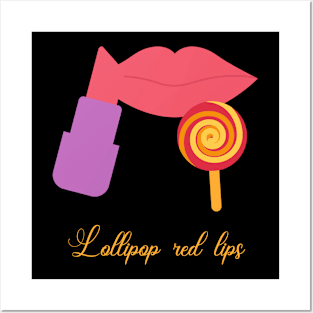 Lollipop red lips. Girly lipstick makeup candy Posters and Art